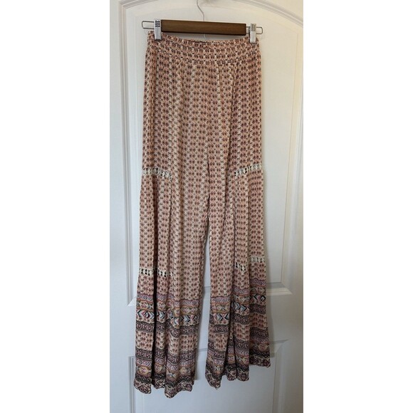 Angie Womens Pants Small Wide Leg Flowy Boho Festival Lace Hippie Beach Pant - Picture 1 of 12